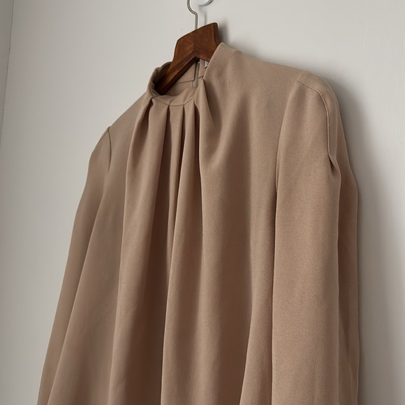 Tibi Beige Esme Pleated Crepe Long Sleeved Top - Picture 5 of 10